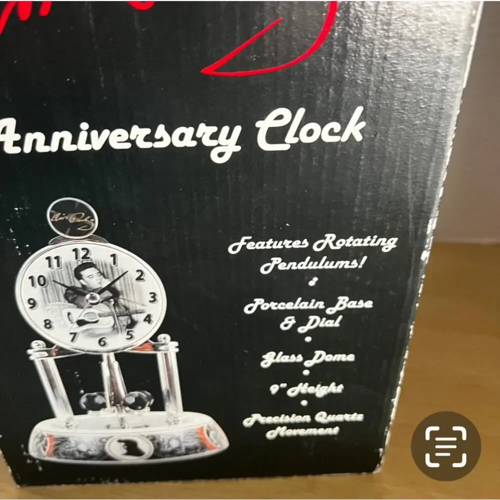 ELVIS PRESLEY Silver Anniversary Clock Porcelain Base Rotate Glass Dome
